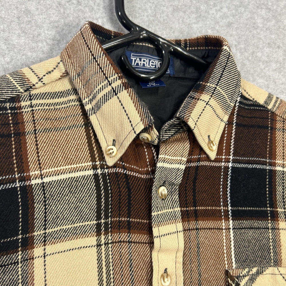 Vintage 80s Tarleton Flannel Shirt Large Acrylic Plaid brown Made In Korea